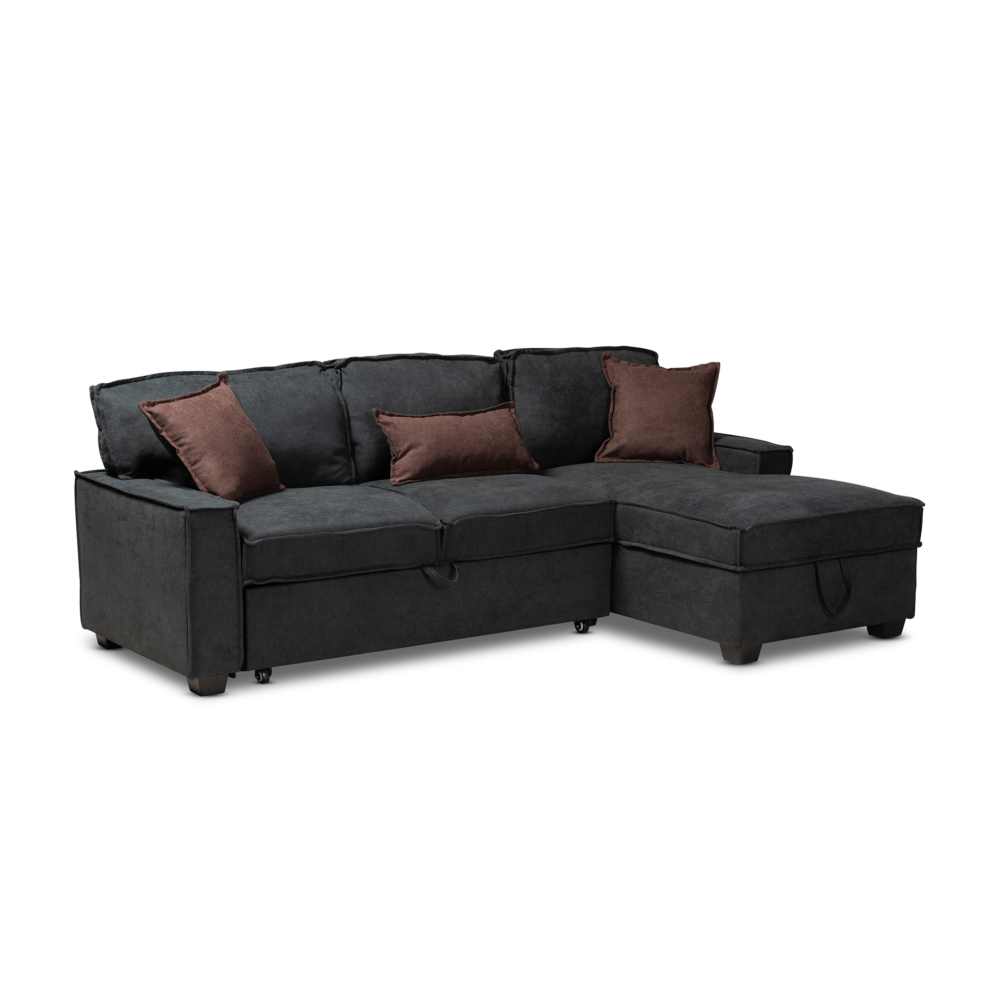 Baxton Studio Emile Modern and Contemporary Dark Grey Fabric Upholstered Right Facing Storage Sectional Sofa with Pull-Out Bed